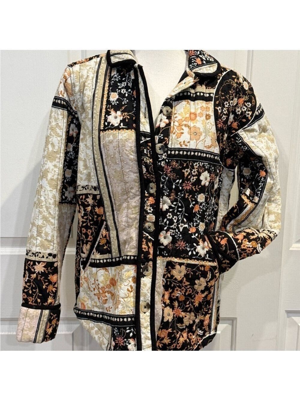 Anthropologie Jacket Patchwork Quilted Jacket Floral Boho Coat Size S - Picture 10 of 14